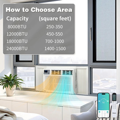 18000 BTU Window Air Conditioner with Heat, Window AC Unit & Heater Combo with APP & Voice Smart Control, Timer Function & Easy Installation Kit, Work with Alexa/Google Assistant, 208/230V