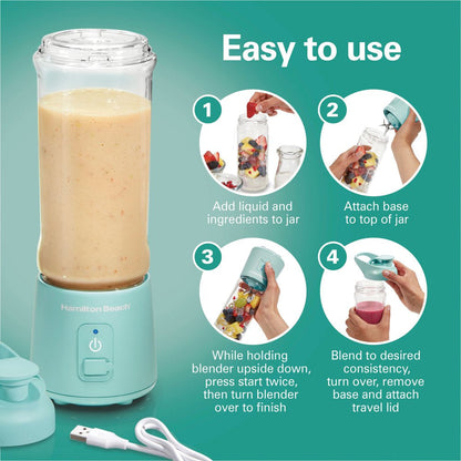 Blend Now Portable Cordless Blender, 16 Oz. Jar with Travel Lid, Aqua, New, 51182