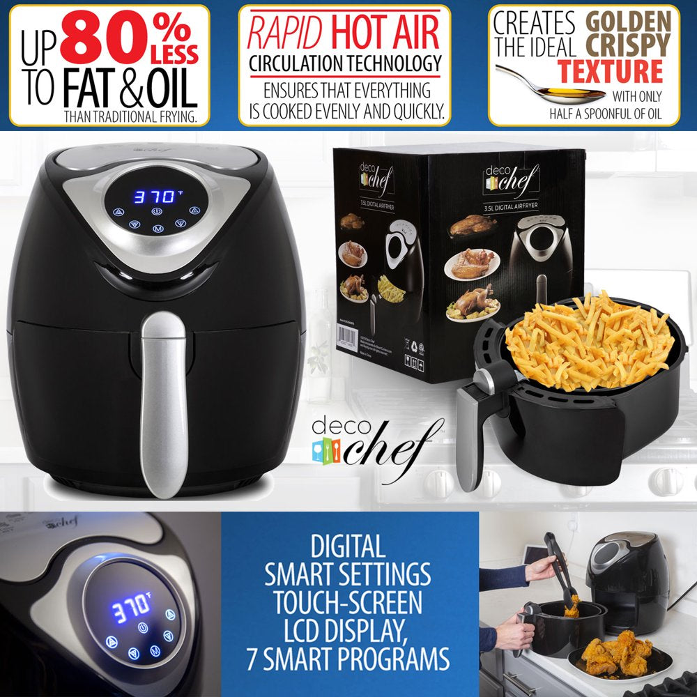 XL 3.7 QT Digital Air Fryer Cooker with 7 Smart Programs ,Preheat & Shake Remind , LED Touch Screen Oil-Less Non-Stick Coated Basket ,Timer Counter Top , Healthy Kitchen Safe Frying Statio