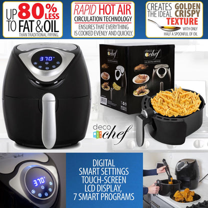 XL 3.7 QT Digital Air Fryer Cooker with 7 Smart Programs ,Preheat & Shake Remind , LED Touch Screen Oil-Less Non-Stick Coated Basket ,Timer Counter Top , Healthy Kitchen Safe Frying Statio