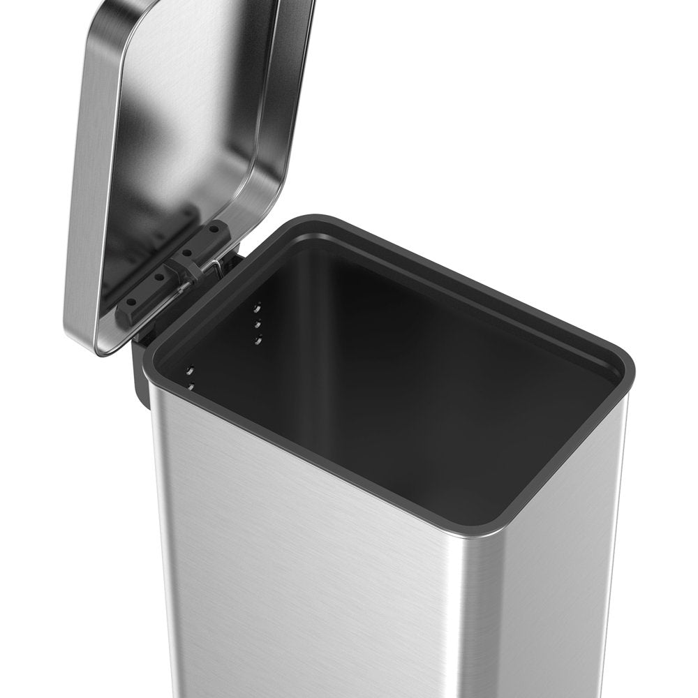 13.2 Gallon Trash Can, Stainless Steel Step on Slim Kitchen Trash Can, Silver