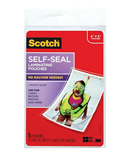 Self-Sealing Laminating Pouches, Glossy Finish, 4.3 X 6.3 Inches, 5 Pouches (PL900G)