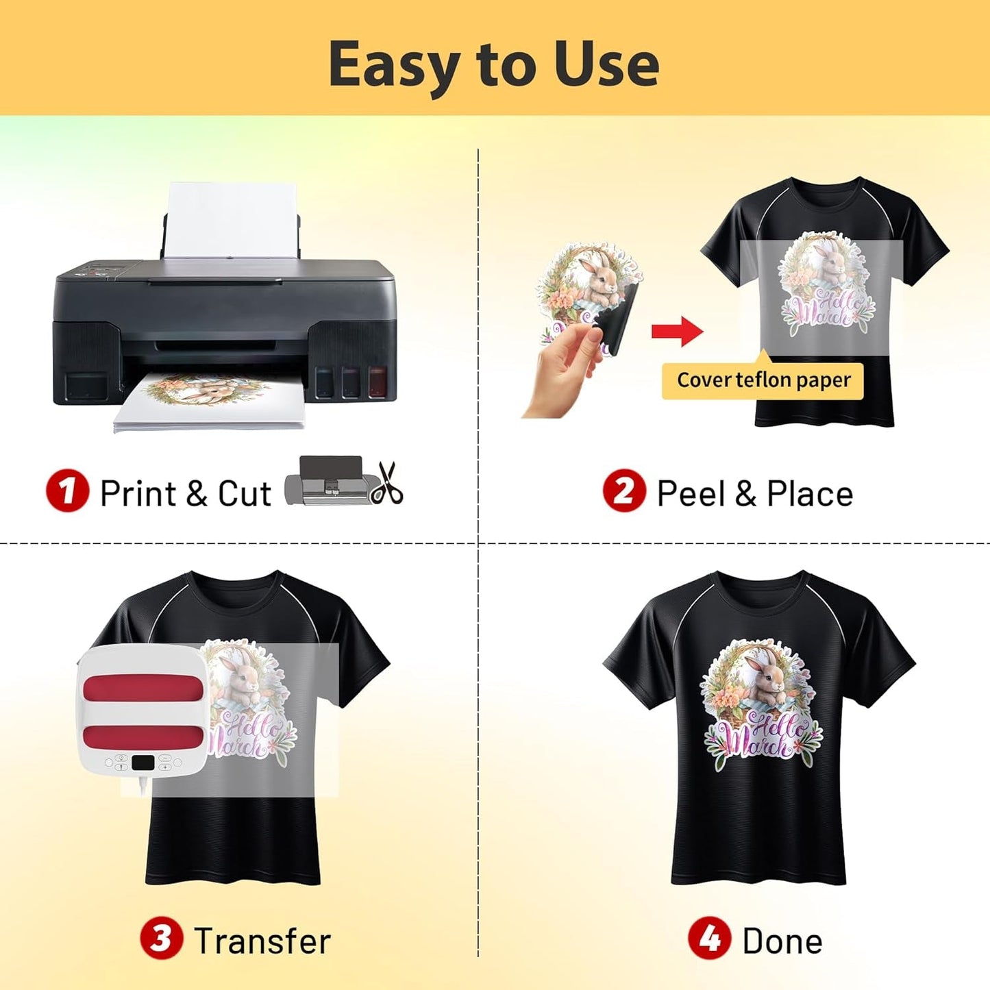 Transourdream Tru-Heat Transfer Paper for Dark Polyester Fabrics (Dark X, 8.5"X11", 20 Sheets) Printable Iron on Heat Transfer Vinyl for Inkjet Printer