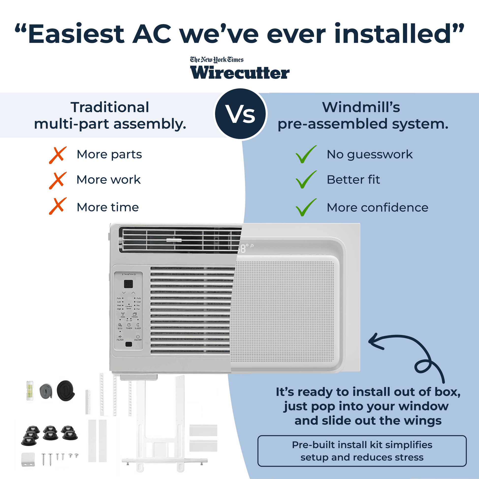 8,000 BTU Window Air Conditioner - Quiet & Smart, Cools up to 350 Sq. Ft. - #1 Easy to Install AC, App/Wi-Fi, Remote Control, Voice-Enabled, 2X Insulation, White