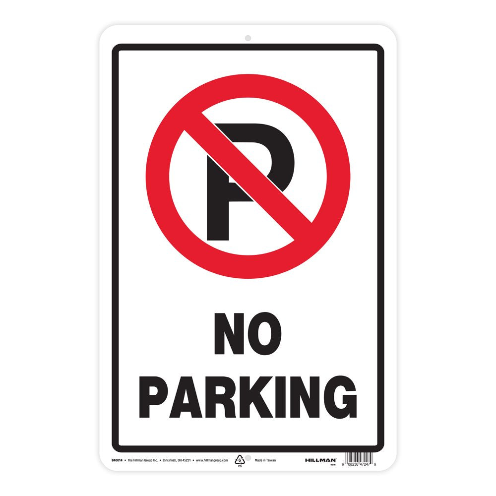 No Parking Sign, Plastic, 18" X 12", Red and Black