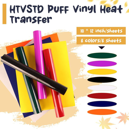 Puff Vinyl Heat Transfer - 8 Sheets (12'' X 10'') Puff Vinyl Puff Heat Transfer Vinyl White 3D Puff HTV Black Puff Iron on Vinyl
