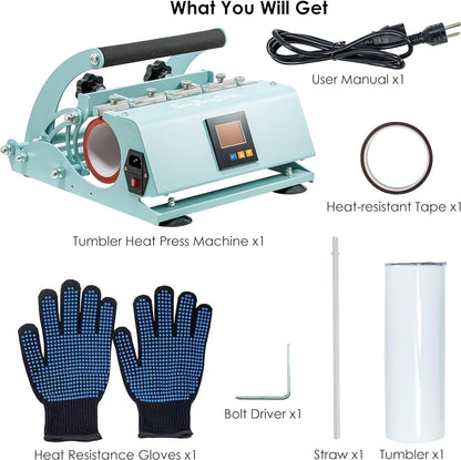 Tumbler Heat Press Machine,110V Sublimation Mug Press Machine for 12OZ 15OZ 16OZ 20OZ 30OZ Tumblers/Mug/Frosted Libbey Glass,Diy Craft Express Tumbler Press with Temp&Timer Setting (Green)