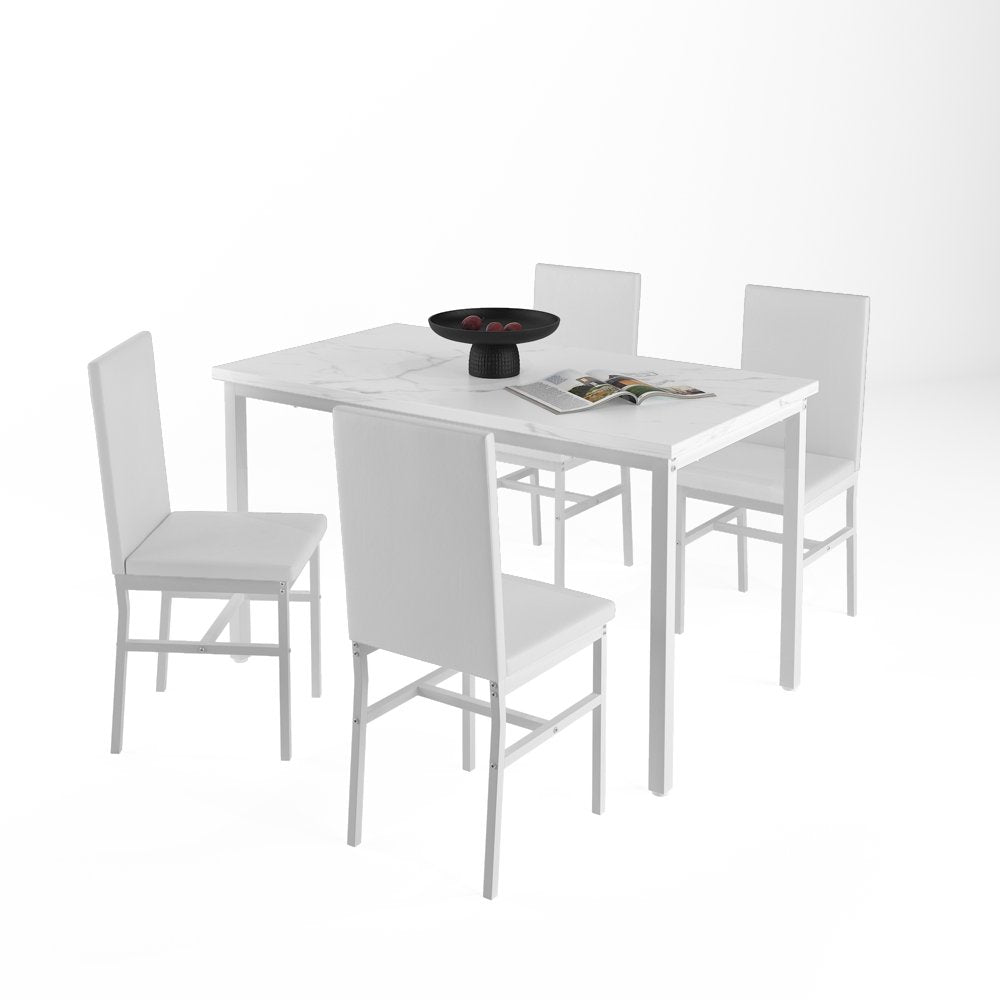 Rectangle Dining Table Set, 5 Pieces Dining Set, Dine Table and 4 Faux Leather Chairs, Compact Kitchen Table Set for Home, Breakfast Nook, Cafeteria Dining Room, JA4342