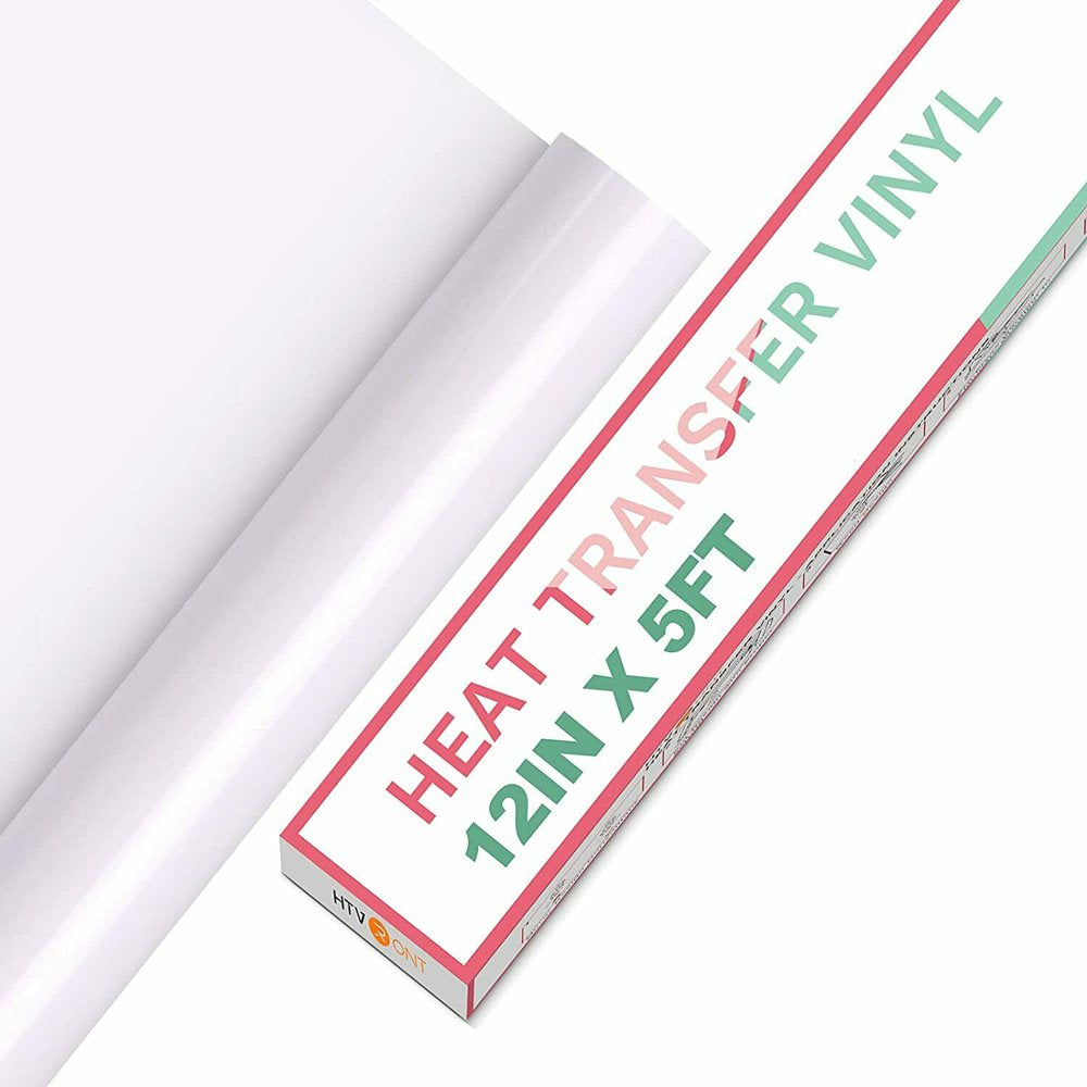 White HTV Vinyl White Heat Transfer Vinyl Roll - 12In X5Ft PU Vinyl HTV Iron on Vinyl Easy to Cut & Weed for Heat Vinyl Design (White)