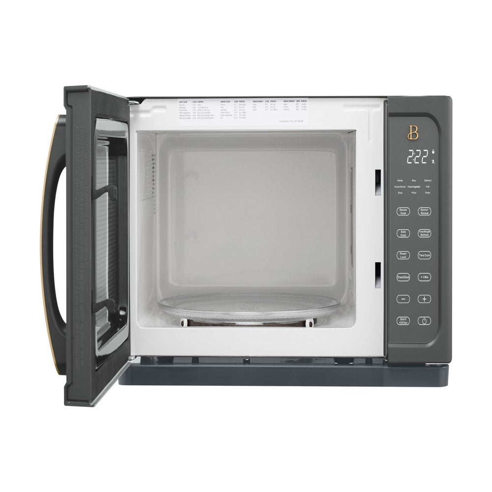 1.1 Cu Ft 1000 Watt, Sensor Microwave Oven Oyster Grey by Drew Barrymore, New