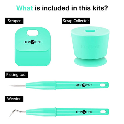 HTVRONT 4Pcs Vinyl Weeding Tools Set for Vinyl, with Hook Weeder,Piecing Tool Vinyl,Weeding Scrap Collector,Scraper