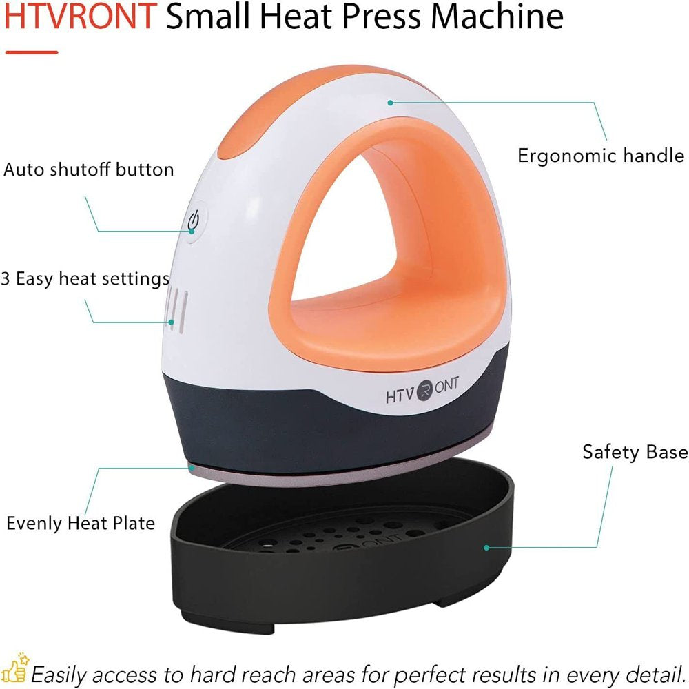 Orange Mini Heat Press Machine Portable Press Machine Iron Press for T-Shirt Clothes Hat Bags