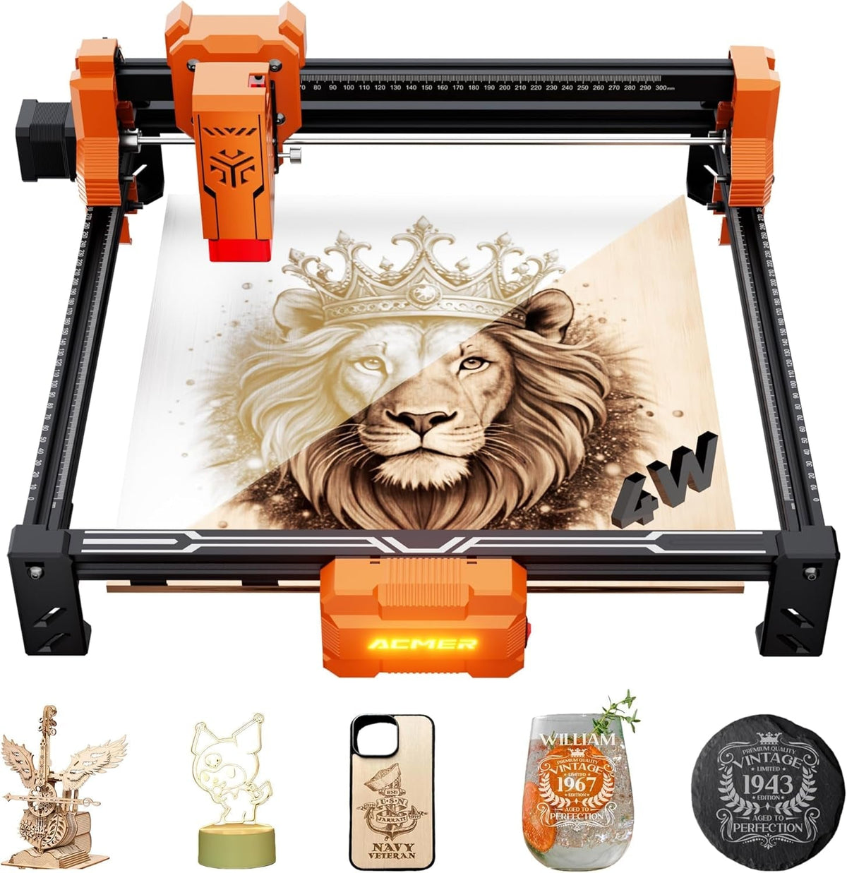 ACMER Laser Engraver Machine for Beginners, S2 4000Mw Lazer Engraving Machine with 300X300Mm Working Area, Laser Cutter for Wood, Acrylic, Leather, DIY Crafts & Small Business