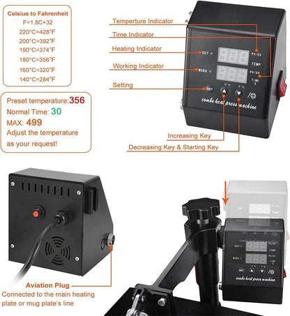 Heat Press 12" X 10" Professional Heat Transfer Digital Sublimation Machine 360 Degree Swing Away for T Shirts with Bonus 2 Teflon Sheet