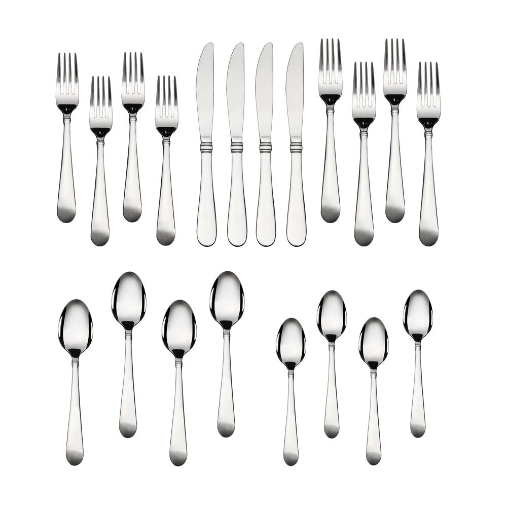 Camfield 20 Piece Stainless Steel Flatware Set, Silver Tableware Service for 4