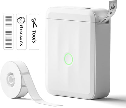 Label Maker Machine Bluetooth Label Printer for School Home Office Organization, Wireless Mini Labeler D110 Upgraded Version, Label Machine with Label, White
