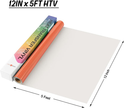 HTV Vinyl Rolls Heat Transfer Vinyl - 12" X 5Ft Orange HTV Vinyl for Shirts, Iron on Vinyl for All Cutter Machine - Easy to Cut & Weed for Heat Vinyl Design (Orange)