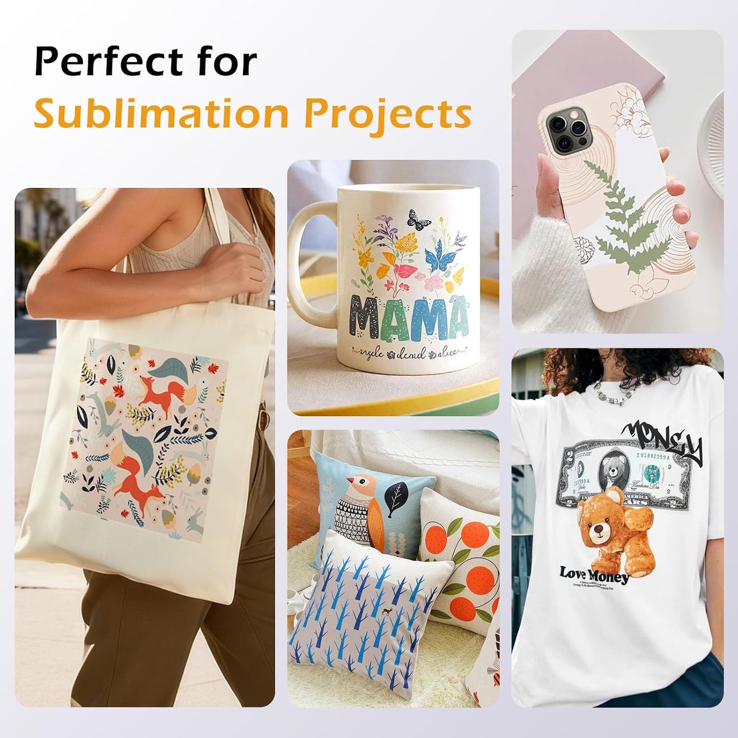 Colemoly Sublimation Paper 8.5X11, 300 Sheets | Heat Transfer Paper for Inkjet Printer 125G with Thermal Sublimation Ink on Coated, Phone Cases, Light Fabrics, DIY Projects