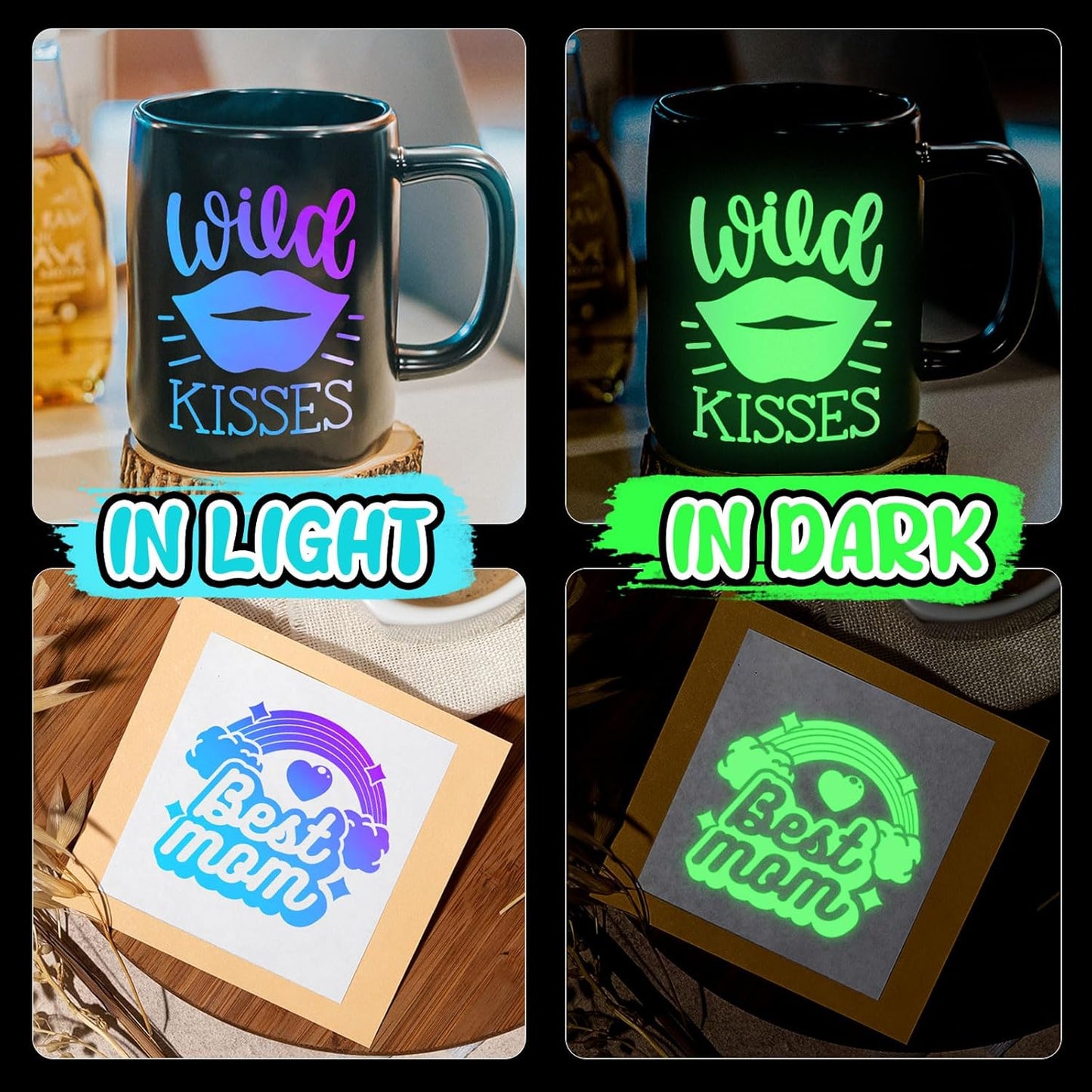 Glow in the Dark Vinyl Permanent Chrome Vinyl, Opal White to Green, 1Ft X 5Ft for Craft Cutter Sign Plotter Decals Scrapbook Lettering DIY Decorations