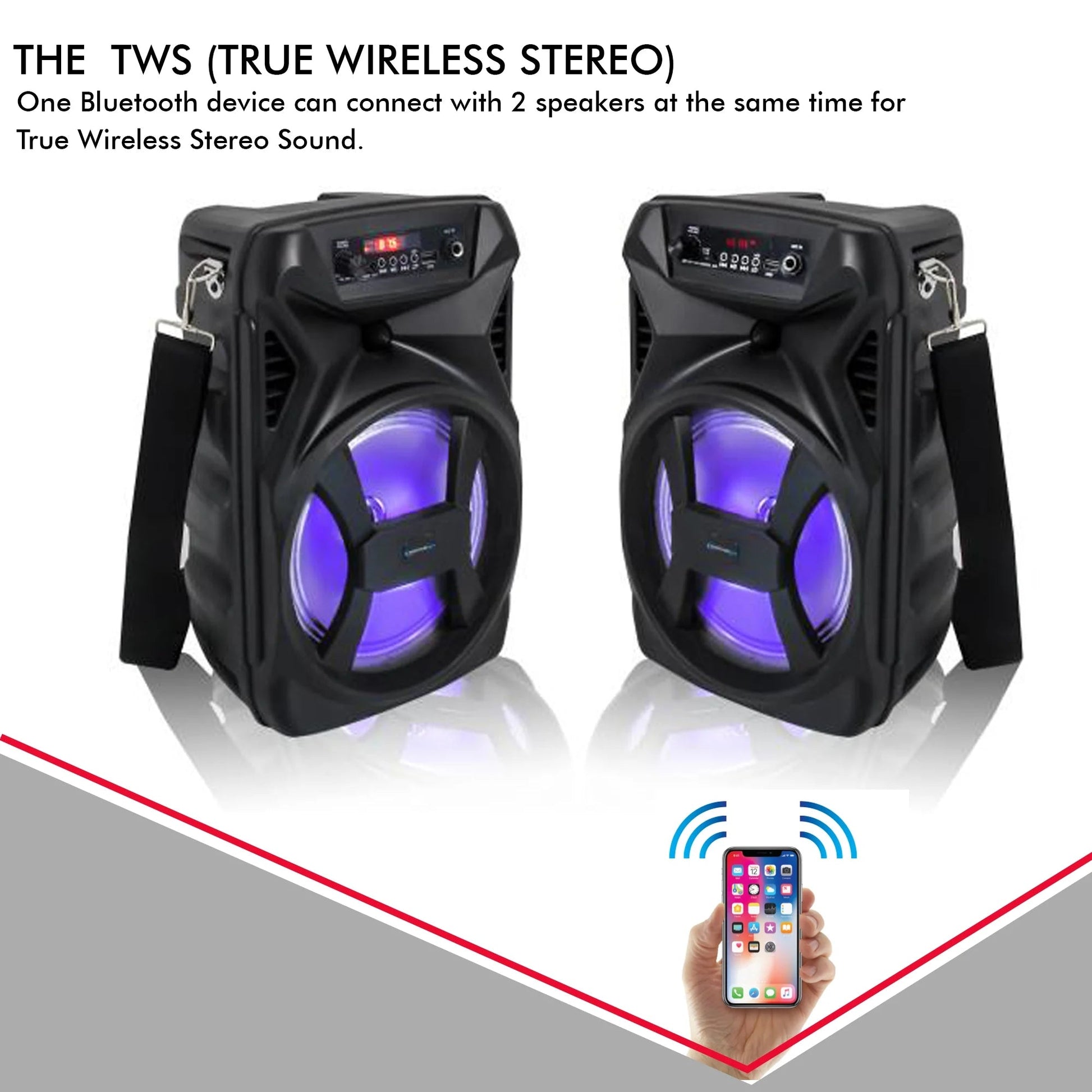 (Qty 2)  500W Portable 8" Bluetooth Speaker with Woofer & Tweeter (Black)
