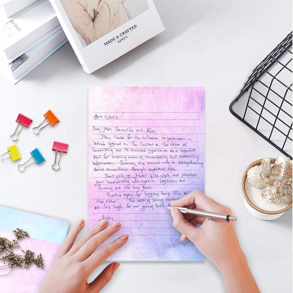 72 Pieces Stationery Set with Envelopes (48 Lined Watercolor Sheets + 24 Matching Envelopes), 8 Unique Designs, 5.5 X 8.25 Inch Double Sided Printing Stationery Paper for Letter Writing