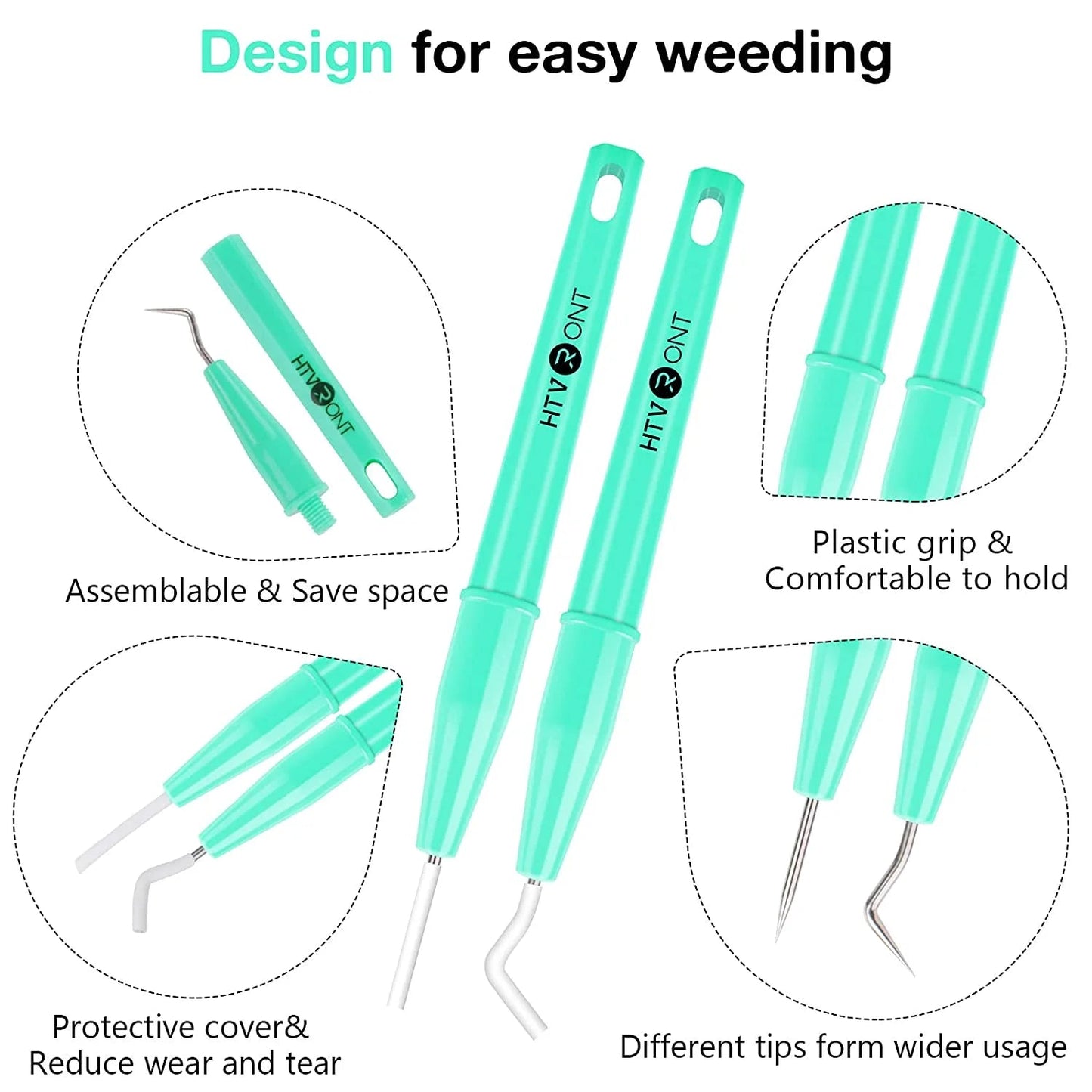 HTVRONT 4Pcs Vinyl Weeding Tools Set for Vinyl, with Hook Weeder,Piecing Tool Vinyl,Weeding Scrap Collector,Scraper