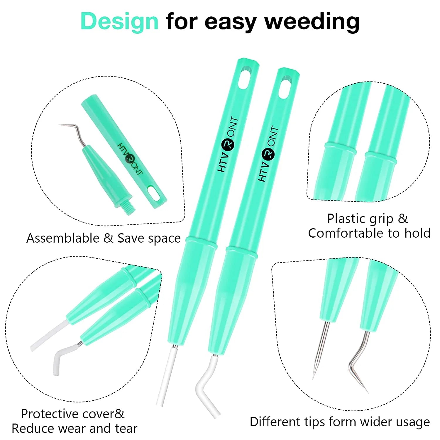 HTVRONT 4Pcs Vinyl Weeding Tools Set for Vinyl, with Hook Weeder,Piecing Tool Vinyl,Weeding Scrap Collector,Scraper