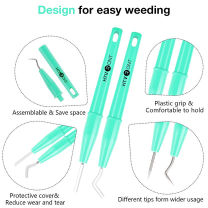 HTVRONT 4Pcs Vinyl Weeding Tools Set for Vinyl, with Hook Weeder,Piecing Tool Vinyl,Weeding Scrap Collector,Scraper
