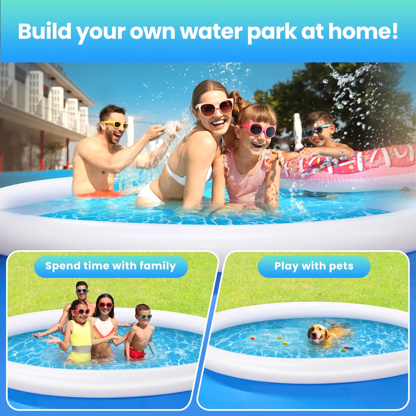10Ft X 28In Inflatable Swimming Pool above Ground Family Pool for Kids & Adults Puncture-Resistant PVC, Quick Setup (Includes 2 Repair Patches)