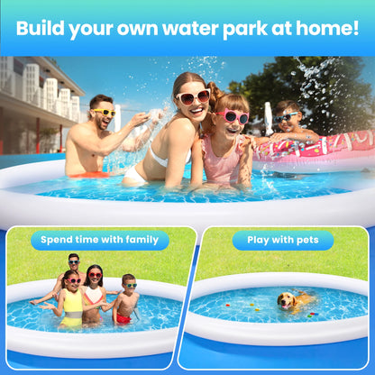 10Ft X 28In Inflatable Swimming Pool above Ground Family Pool for Kids & Adults Puncture-Resistant PVC, Quick Setup (Includes 2 Repair Patches)