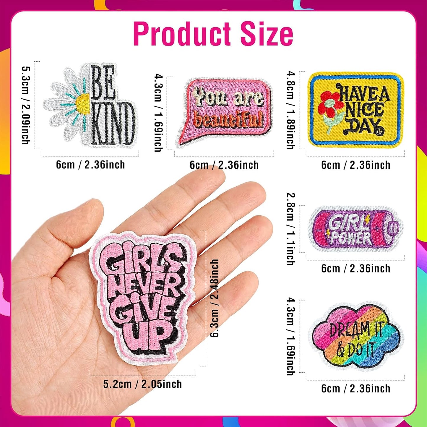 25 Pcs Phrase Iron on Patches for Girls, Assorted Styles Patches for Hat, Positive Affirmations Iron on Patches for Clothes, Backpack, Bags, Shoes and DIY Crafts