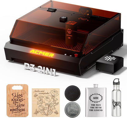ACMER Laser Engraving Machine, P3 2IN1 Desktop Diode 10000Mw&2000Mw IR Output with Integrated Housing, Laser Cutting Built-In Camera Module and Air Assist 800Mm/S for Wood/Acrylic/Metal Class 1
