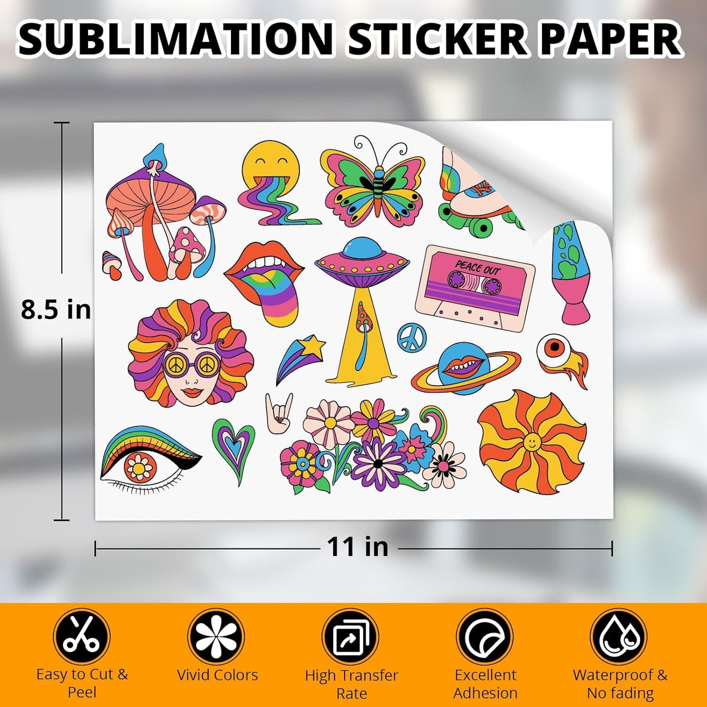 Sublimation Sticker Paper - 50 Pcs Glossy Transparent Waterproof Sublimation Stickers 8.5 * 11In for Decoration