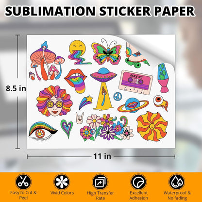 Sublimation Sticker Paper - 50 Pcs Glossy Transparent Waterproof Sublimation Stickers 8.5 * 11In for Decoration