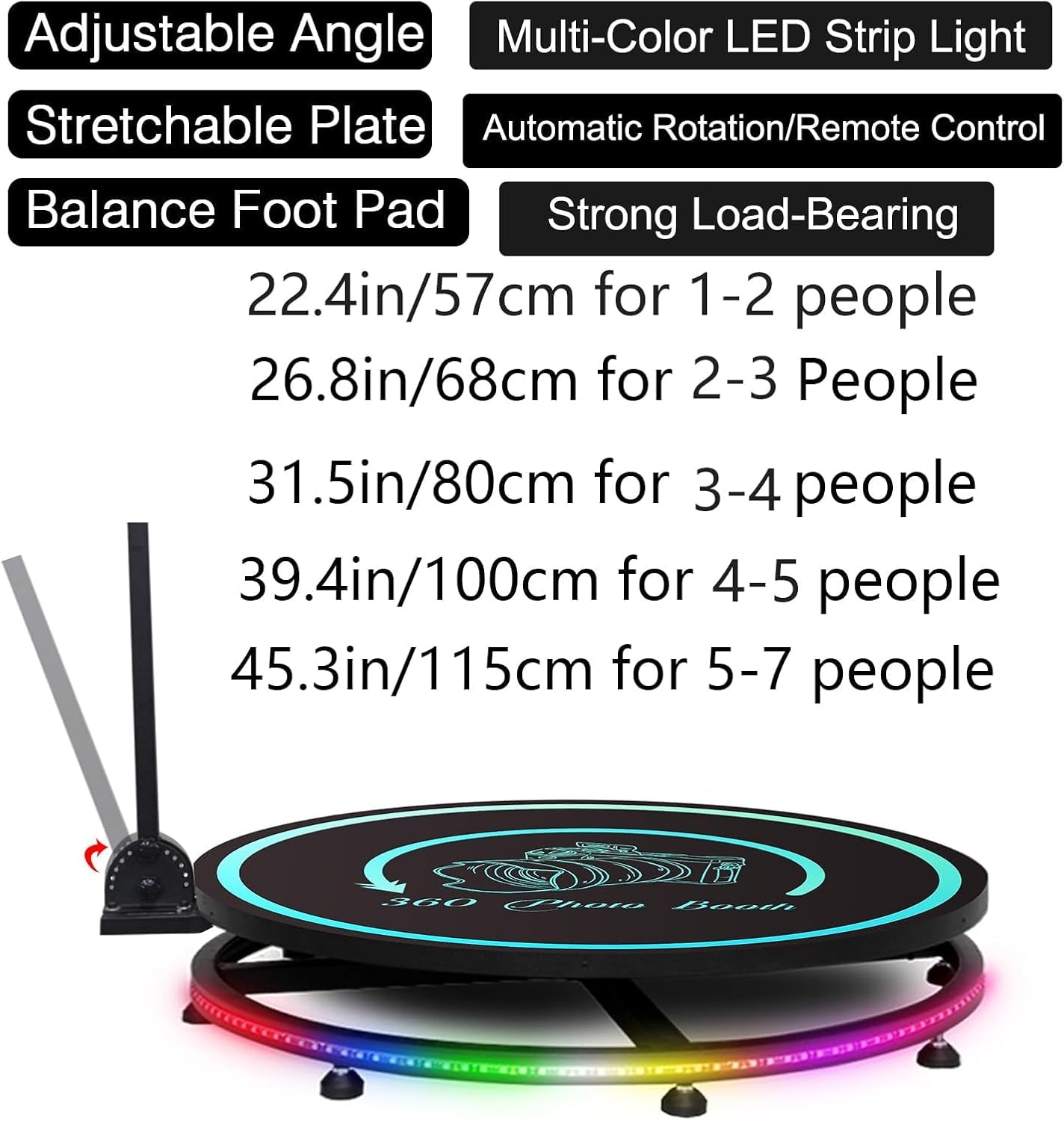 MWE 360 Photo Booth Machine for Parties with Flight Case,Logo Customization,Software APP Remote Automatic 360 Spin Camera Video Photobooth 115Cm for 5-7 People(45.3"+Flight Case)