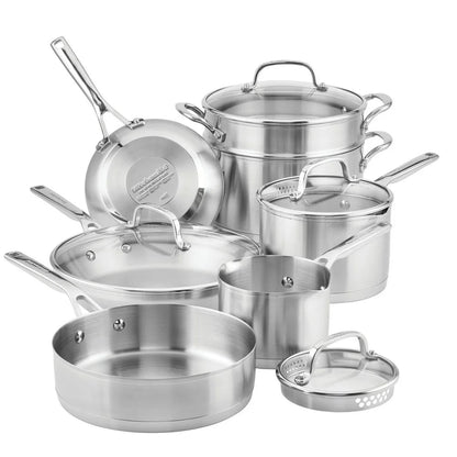 3-Ply Base Stainless Steel Cookware Set, 11-Piece, Brushed Stainless Steel