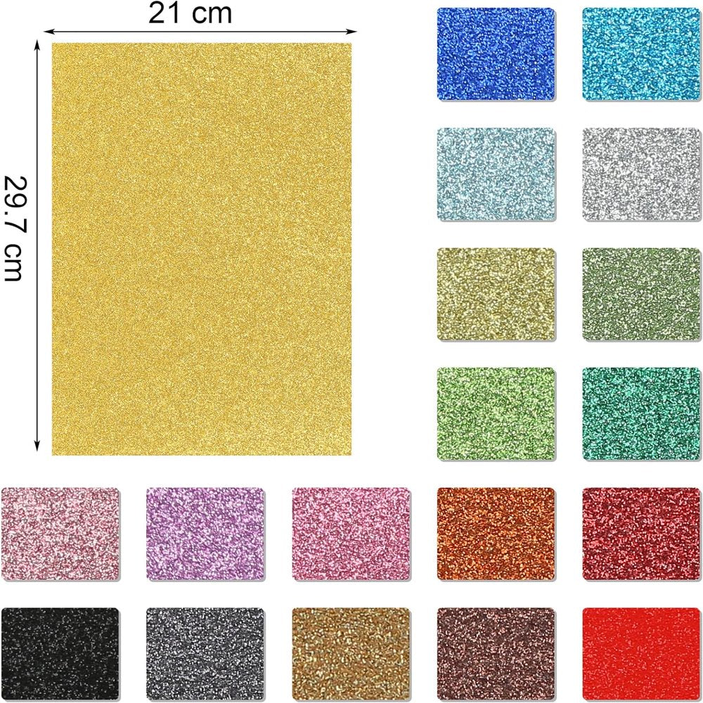20 Sheets Shinny Craft Sheets Rainbow Sparkly Glitter Cardstock Paper in A4 Size for DIY Craft Projects Card Making Party Decoration