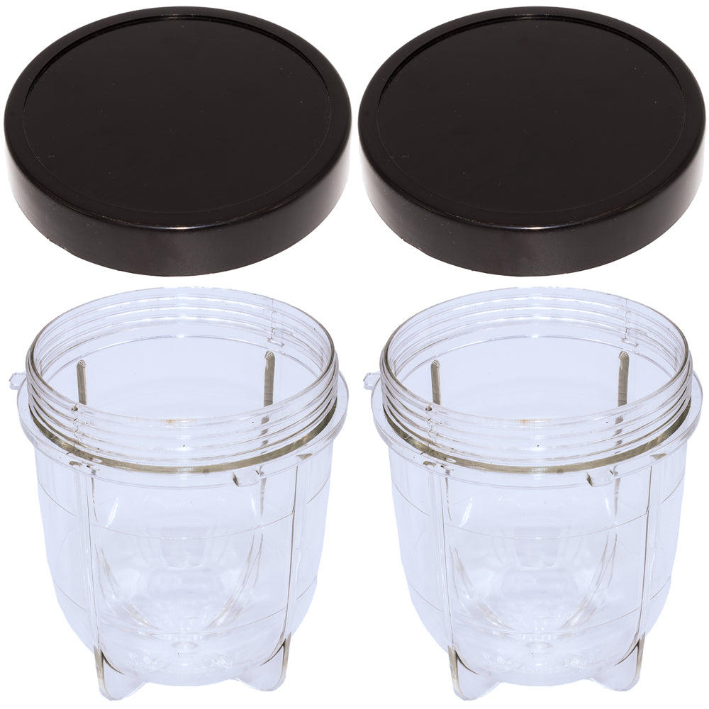 2 Pack Short Cup with Black Jar Lid, Compatible with Original Magic Bullet Blender Juicer MB1001 250W