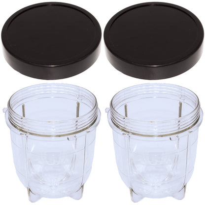 2 Pack Short Cup with Black Jar Lid, Compatible with Original Magic Bullet Blender Juicer MB1001 250W