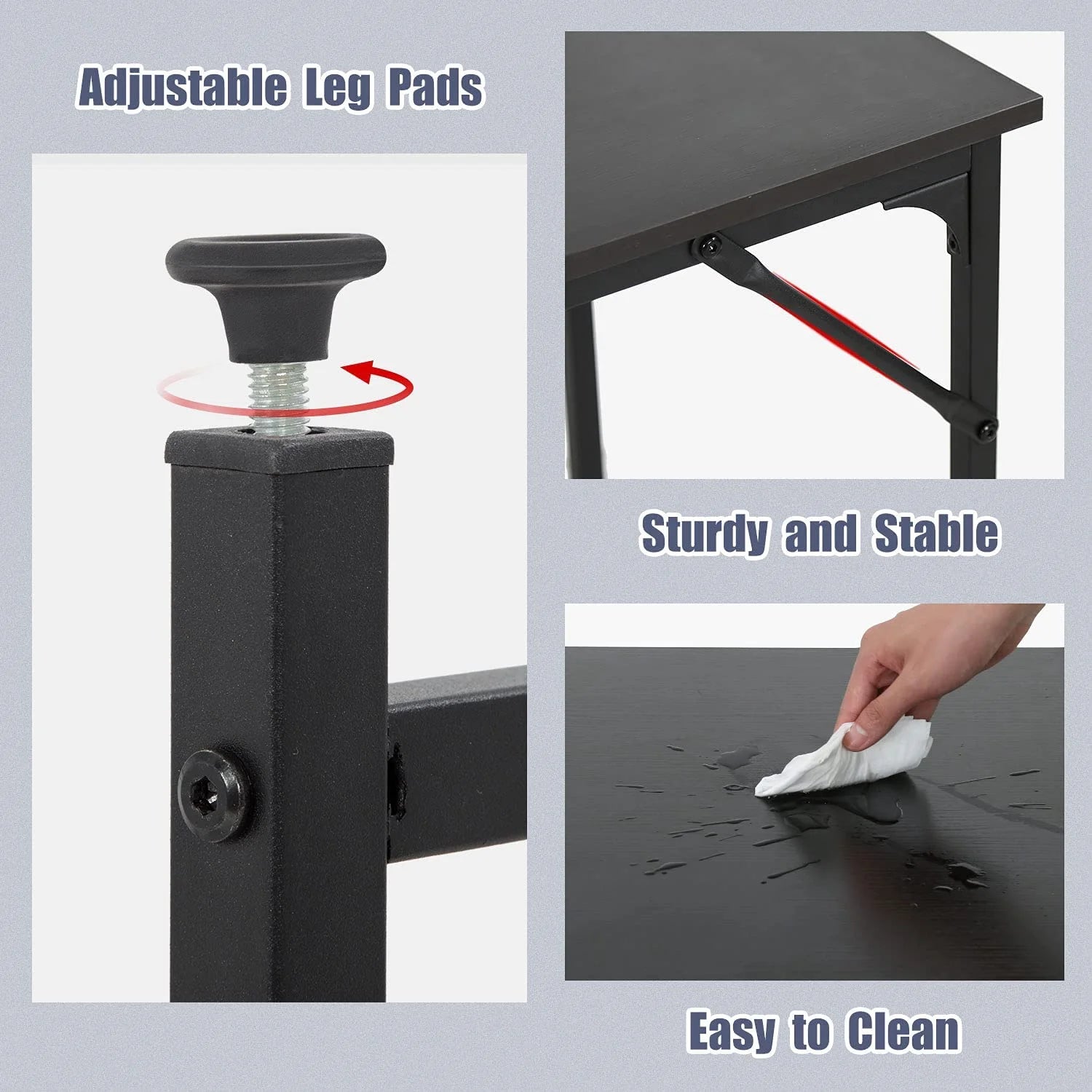 47 Inch Computer Desk, Adjustable Sturdy Laptop Table for Adults with Metal Frame, Black