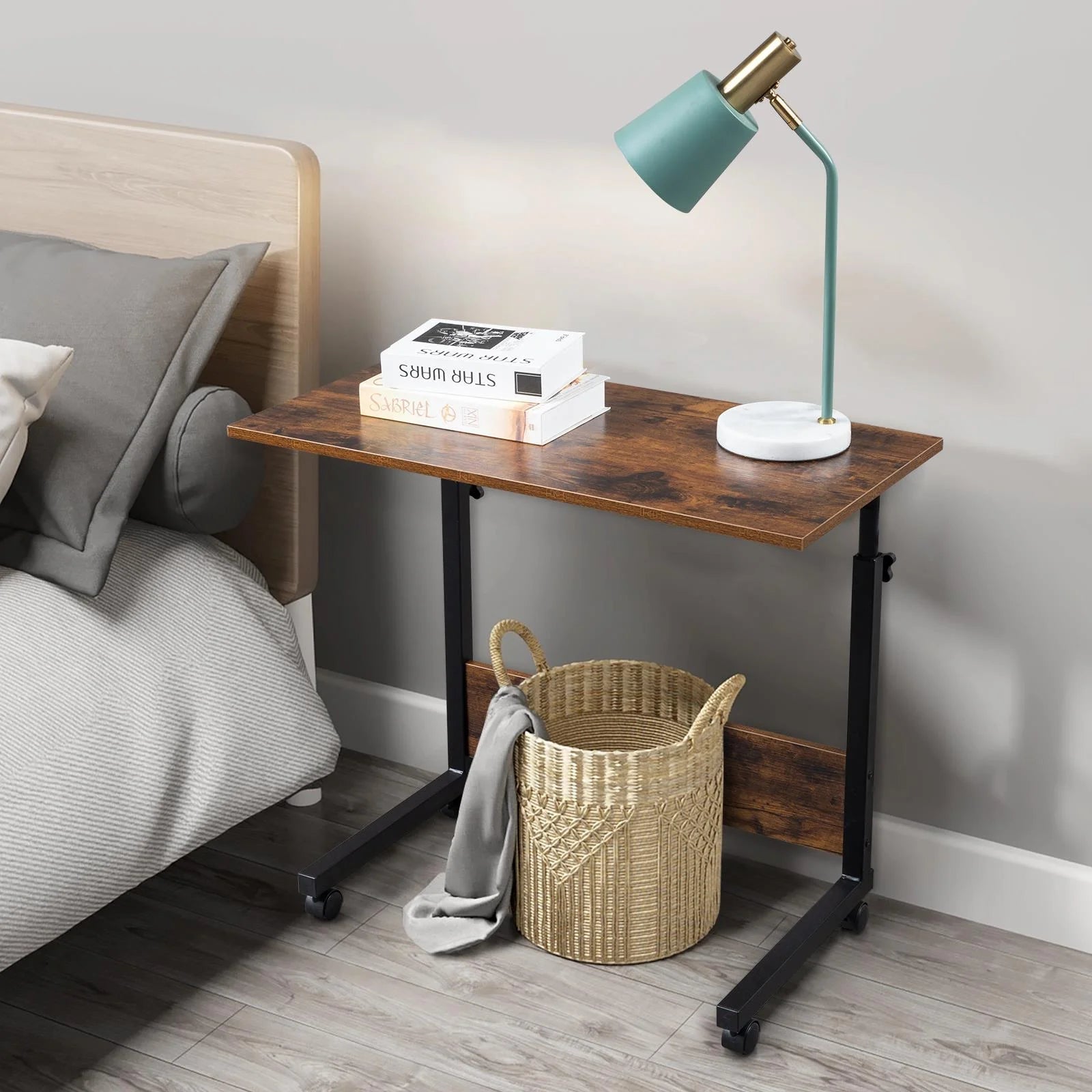 Side Table Rolling Computer Desk Stand Coffee Sofa End Cart Laptop PC Tray Home