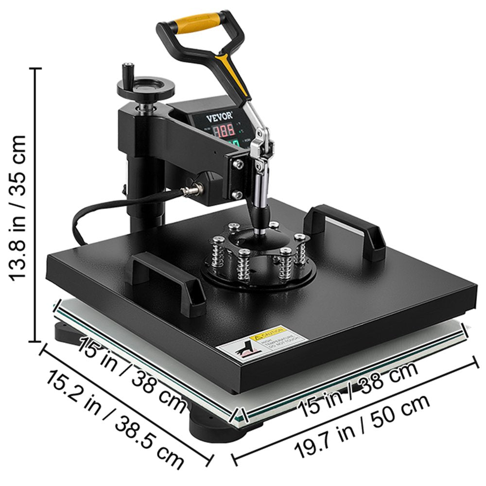 Heat Press Machine, 15X15In 2 in 1 Clamshell Sublimation Transfer Printer with Teflon Coated, Digital Precise Heat Control, Large Powerpress for T-Shirt Hat Cap