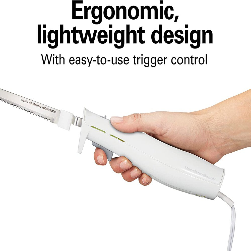 Electric Knife Set with Fork and Case, Ergonomic Design, Stainless Steel Reciprocating Blades, White, 74251