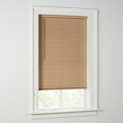 1" Cordless Vinyl Room Darkening Mini Blinds, Khaki, 29X64