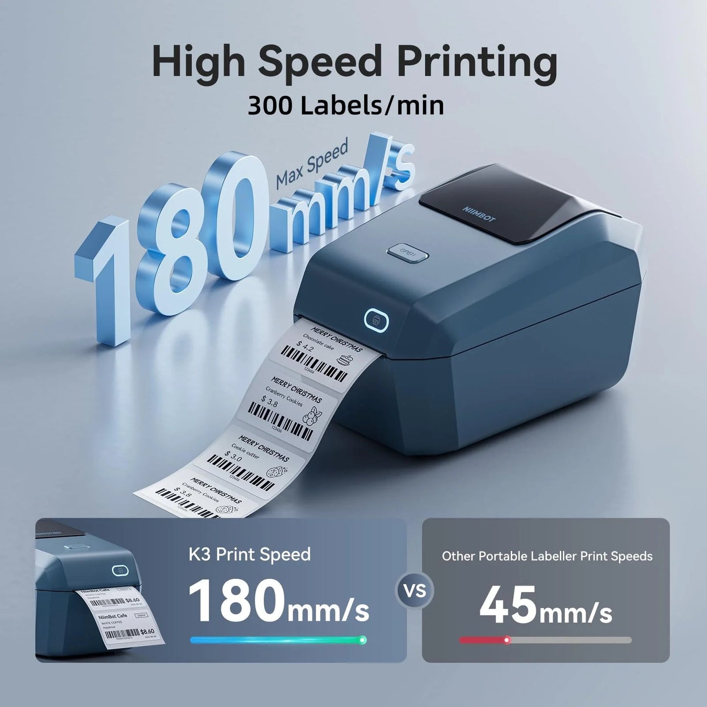Thermal Label Printer, 3" Bluetooth Label Printer for Business and Industry,Printing Pictures, Text, Barcodes, Support Bluetooth/Usb/Wifi(Blue)