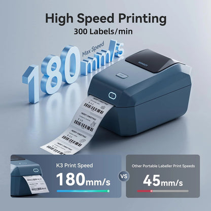 Thermal Label Printer, 3" Bluetooth Label Printer for Business and Industry,Printing Pictures, Text, Barcodes, Support Bluetooth/Usb/Wifi(Blue)