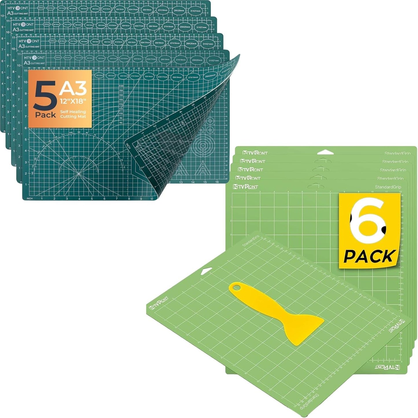 HTVRONT Cutting Mat, 6 Pcs Cutting Mat 12X12 & 5 Packs Self Healing Mat- 12" X 18”