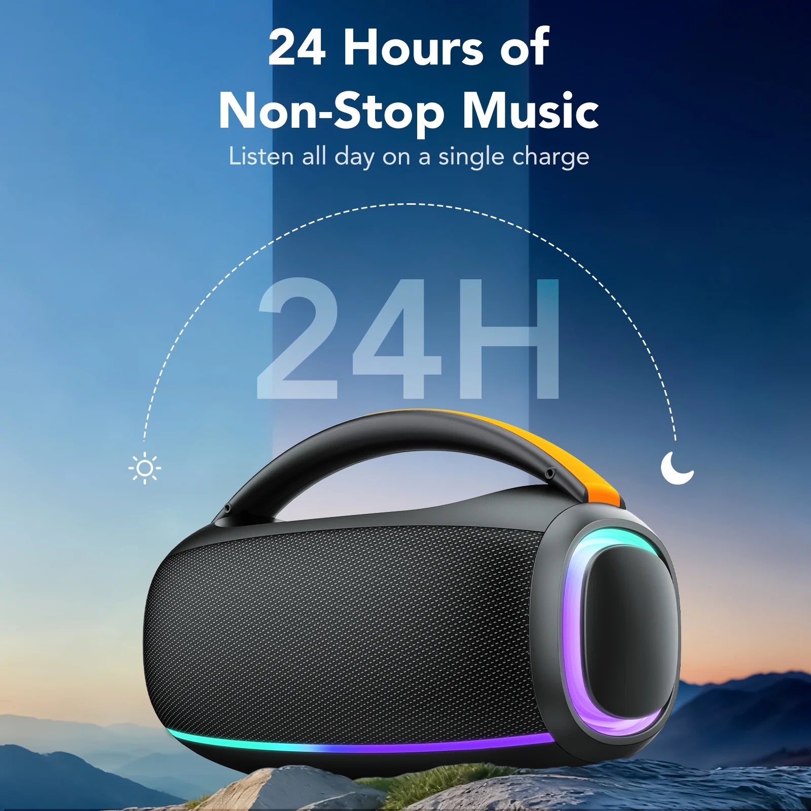 Outdoor Bluetooth Speaker, 80W Loud Speaker with Bass, Speakers Bluetooth Wireless with 24H Long Battery Life, IPX7 Waterproof, Speakers for Pool Beach Party, Portable Speaker with TWS (Black)