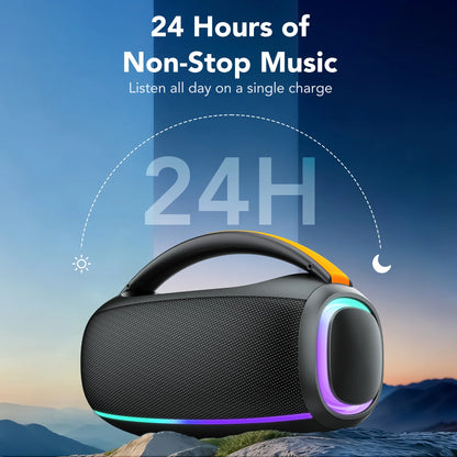 Outdoor Bluetooth Speaker, 80W Loud Speaker with Bass, Speakers Bluetooth Wireless with 24H Long Battery Life, IPX7 Waterproof, Speakers for Pool Beach Party, Portable Speaker with TWS (Black)