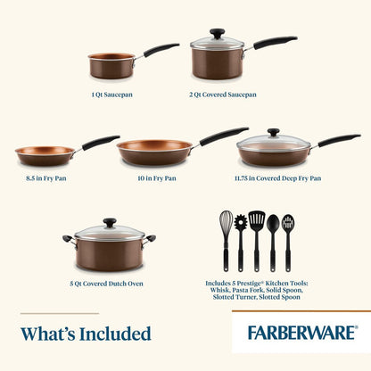 14-Piece Easy Clean Pro Ceramic Nonstick Pots and Pans Set/Cookware Set, Brown